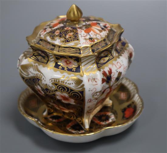 A Royal Crown Derby casket and dish height 10cm